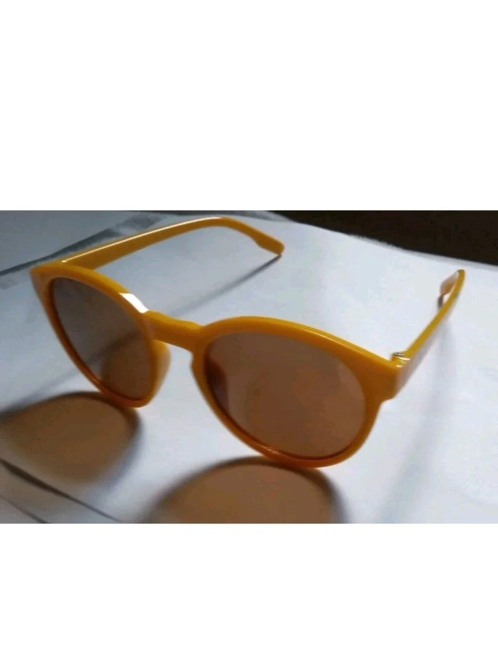 Sun Cruiser Women's Round Sunglasses Yellow Plastic Frame Brown Tinted Lenses